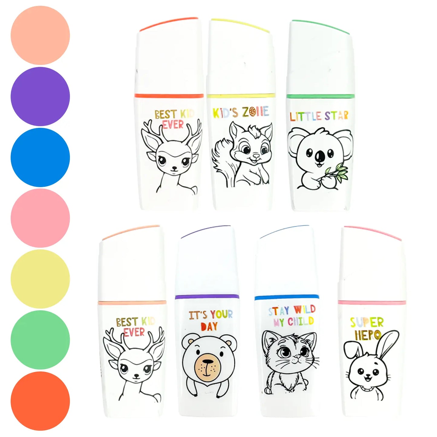 ✨ CoolSchool – Mini Highlighters Kids Edition 🐰🦌🐻🐱🦘🐨 (7,5 x 2 cm) - Librairie Oxford City
