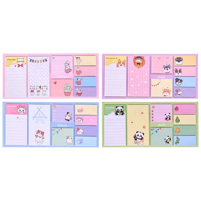 Set de blocs-notes autocollants fantaisie HZ-1293 format 24,5x11,5cm avec illustrations kawaii, disponible en 4 modèles : Little Cat Rose, Little Cat Bleu, Puppy et Panda