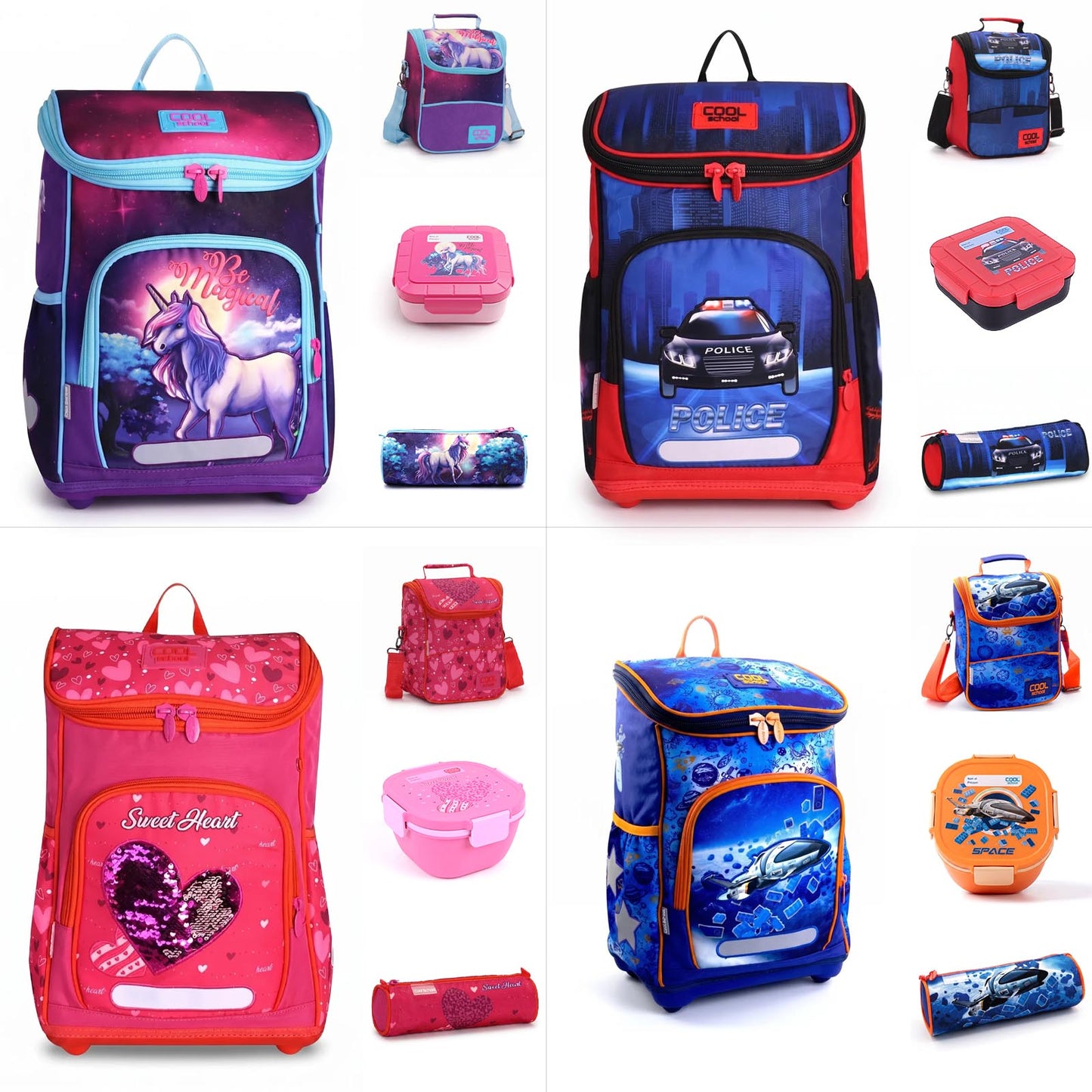 Pack 4 Pièces Cool School – Sac à Dos, Porte-Goûter, Trousse & Boîte à Repas