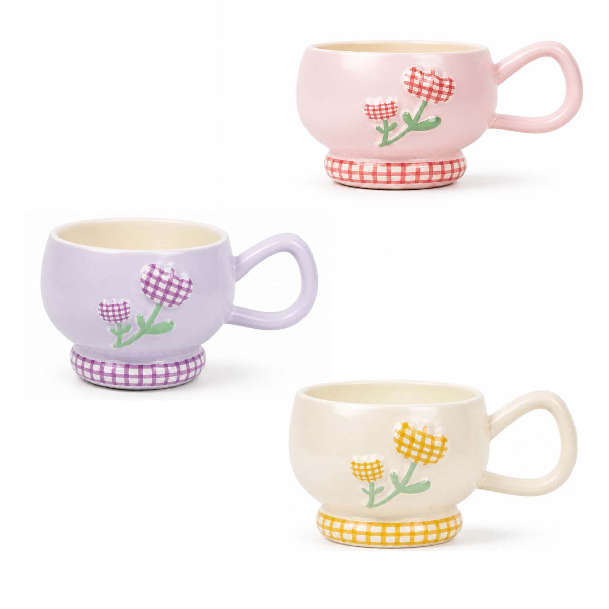 Mug Fleur Vichy – Céramique à Pied