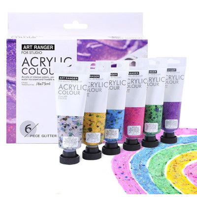Art Ranger Acrylic Glitter Colors , Set Of 6 Tubes 75 ML - Librairie Oxford City