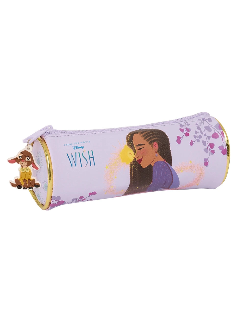 Trousse ronde Disney Wish violet jaune rose avec porte-clés décoratif