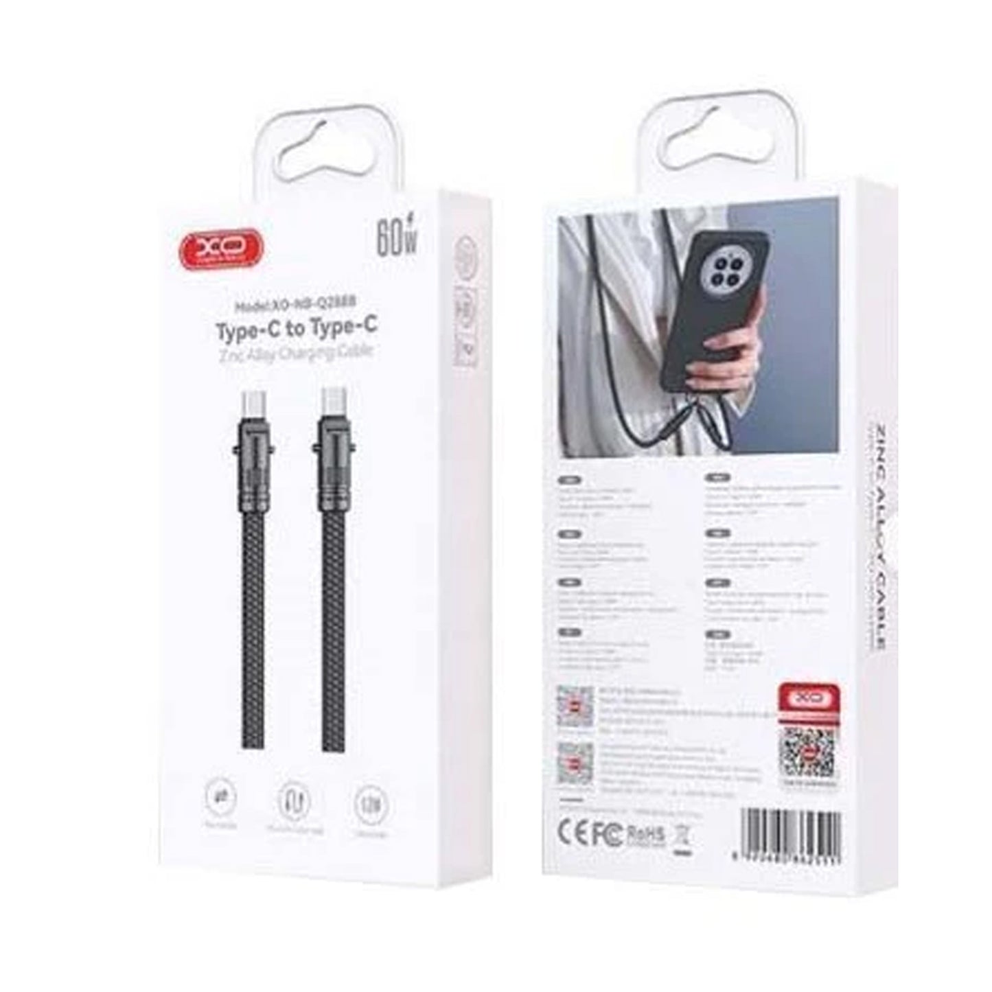 Câble adaptateur XO NB - Q288B en alliage de zinc USB - C vers USB - C 60 W - Librairie Oxford City