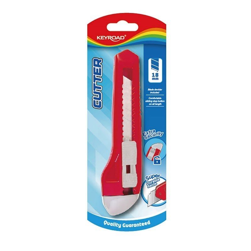 Keyroad – Cutter 18 mm lame rétractable rouge - Librairie Oxford City