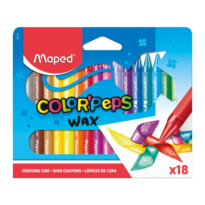 Maped - Crayon de Cire Color'Peps Wax, Étui Carton de 18 - Librairie Oxford City
