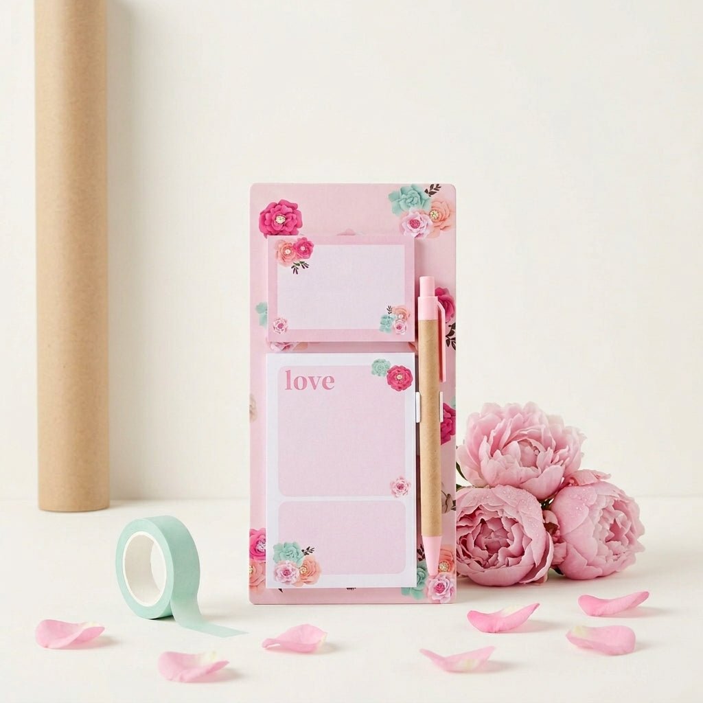 Bloc - Notes Aimanté avec Stylo (20x10cm) (6 modèles floraux) - Librairie Oxford City