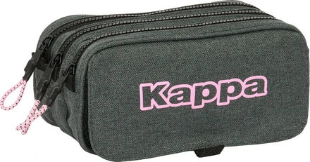 Trousse scolaire Kappa 3 compartiments gris rose et noir avec poignée