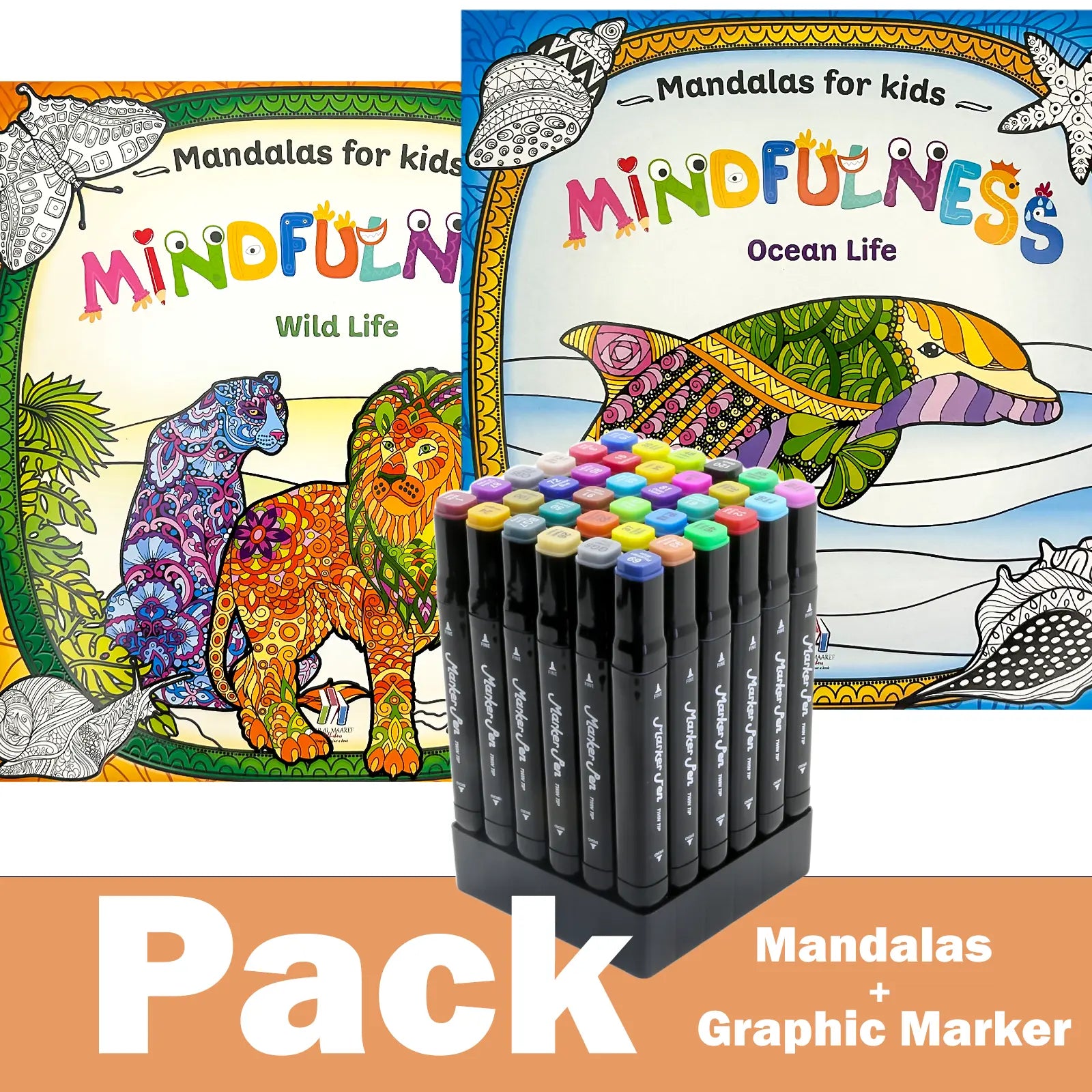 🧘‍♀️ Pack Mandalas + Crayons Graphic Marker — Mindfulness Kids - Librairie Oxford City
