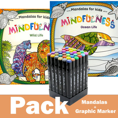 🧘‍♀️ Pack Mandalas + Crayons Graphic Marker — Mindfulness Kids - Librairie Oxford City