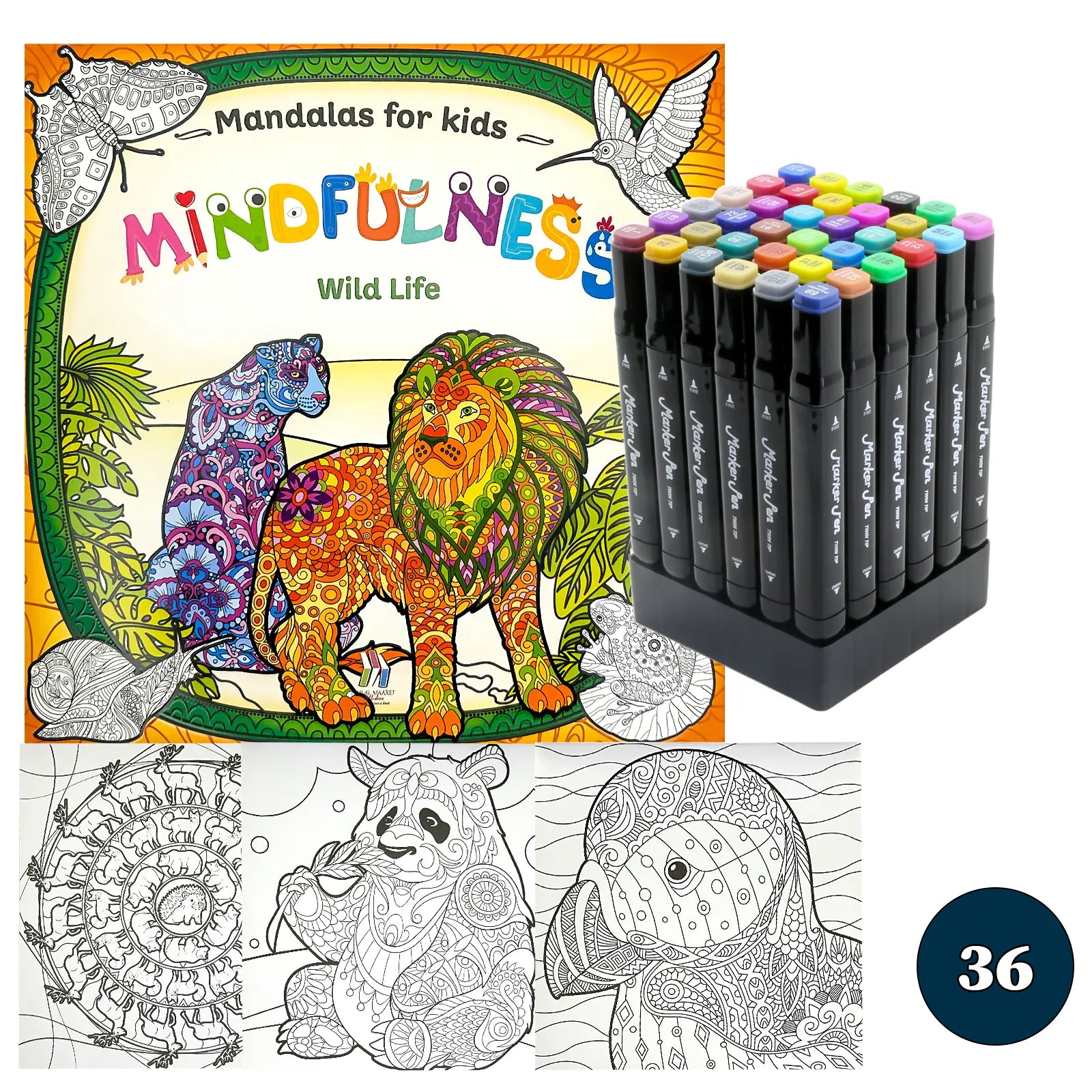 🧘‍♀️ Pack Mandalas + Crayons Graphic Marker — Mindfulness Kids - Librairie Oxford City