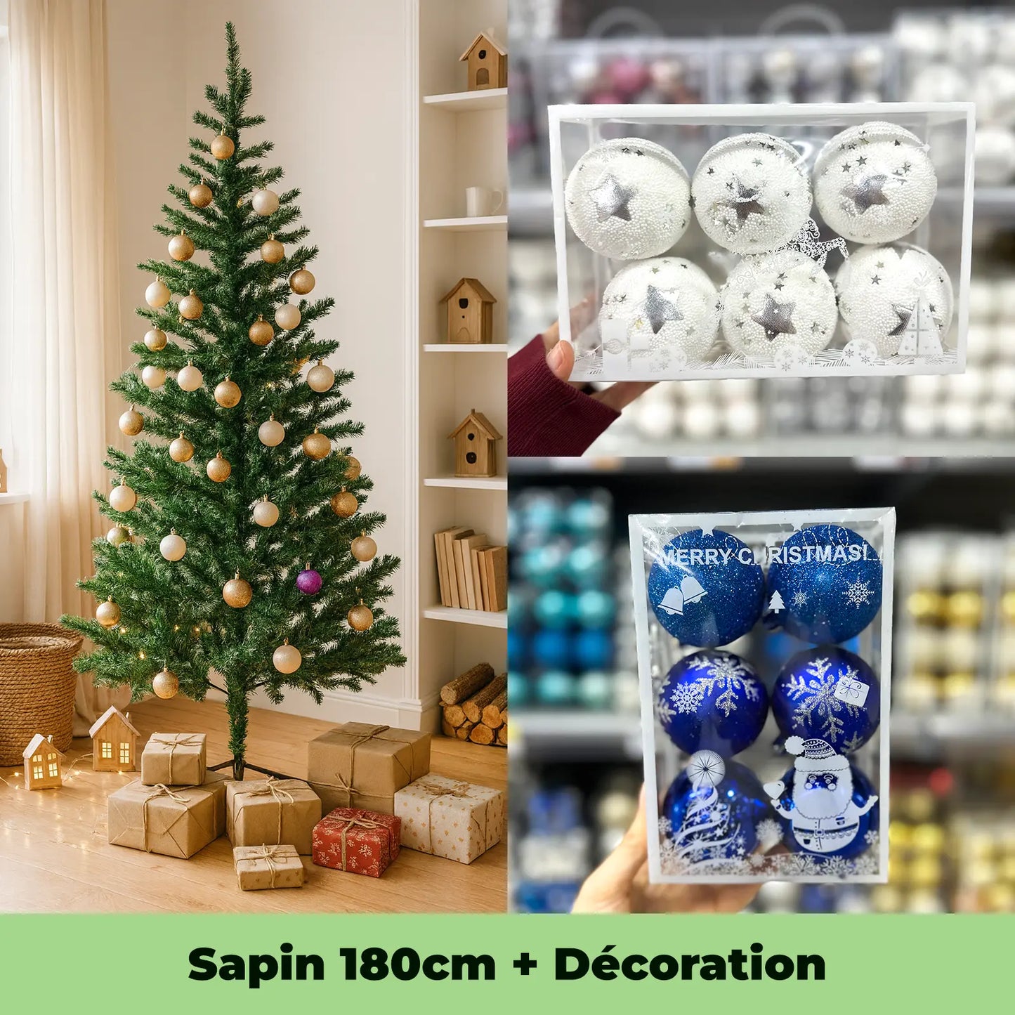 Pack Sapin 180cm – Bleu & Blanc (Décoration Incluse) - Librairie Oxford City