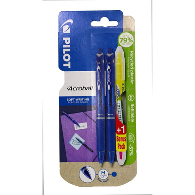BLISTER 2 STYLOS ACROBALL 1.0 BLEU + 1 SPOTLITER JAUNE/ROSE PILOT - Librairie Oxford City