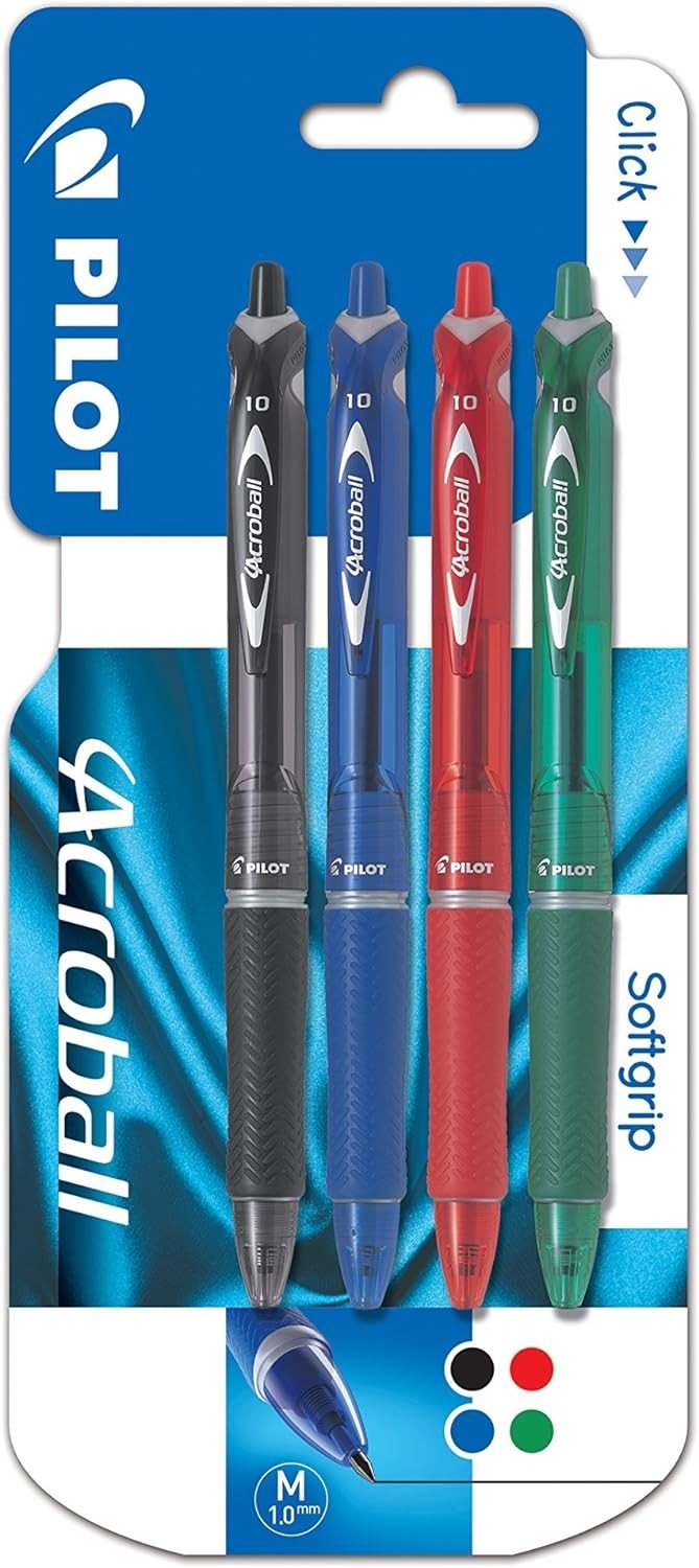 Blister 3+1 Acroball - Stylo bille - Noir/Bleu/Rouge + Vert - Pointe moyenne Pilot - Librairie Oxford City