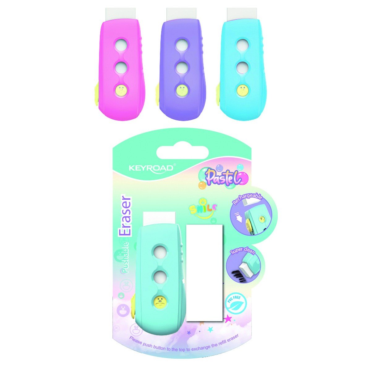 Blister gomme smile pastel - keyroad - Librairie Oxford City
