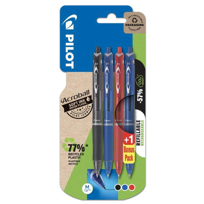 Blister Stylo bille ACROBALL 1.0 - bleu, noir, rouge, + 1 cadeau bleu - Librairie Oxford City