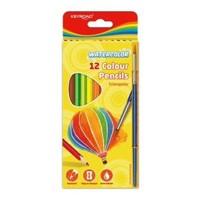 Boite de 12 Crayons Aquarelles + Pinceau - KEYROAD - Librairie Oxford City