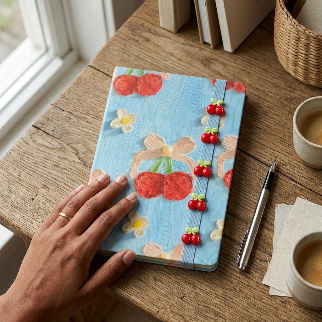 Notebook A5 Fantaisie – Couverture Décorative & Fermeture Élastique avec Breloques | Modèles Assortis - Librairie Oxford City