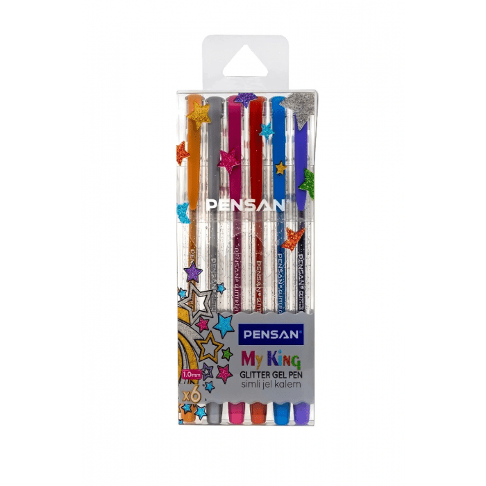 POCHETTE 6 STYLO GEL GLITTER ARGENTÉ MYKING PENSAN - Librairie Oxford City