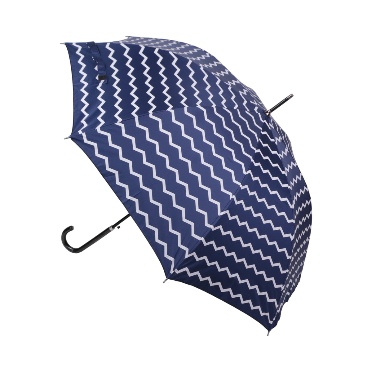 Parapluie adulte compact bleu et blanc motif zigzag en polyester