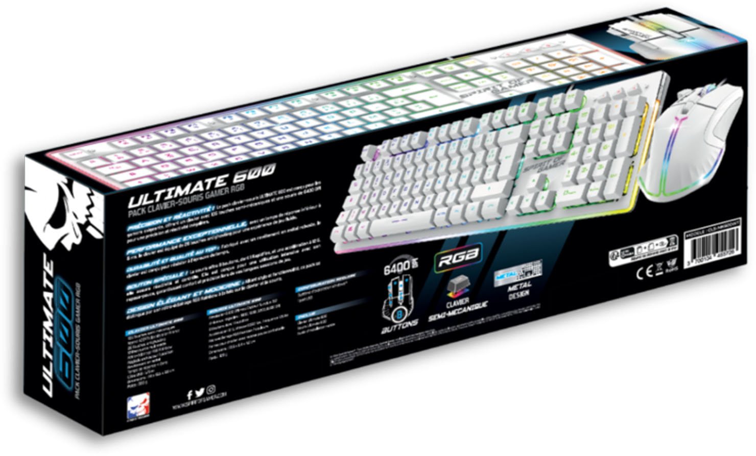 Clavier et Souris ULTIMATE 600 ARTIC RGB - Librairie Oxford City