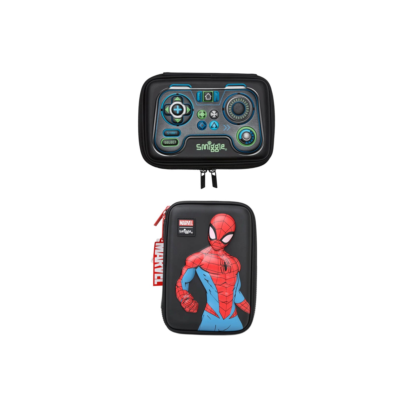 Trousse plate Smiggle Spider-Man design 3D noir rouge et bleu