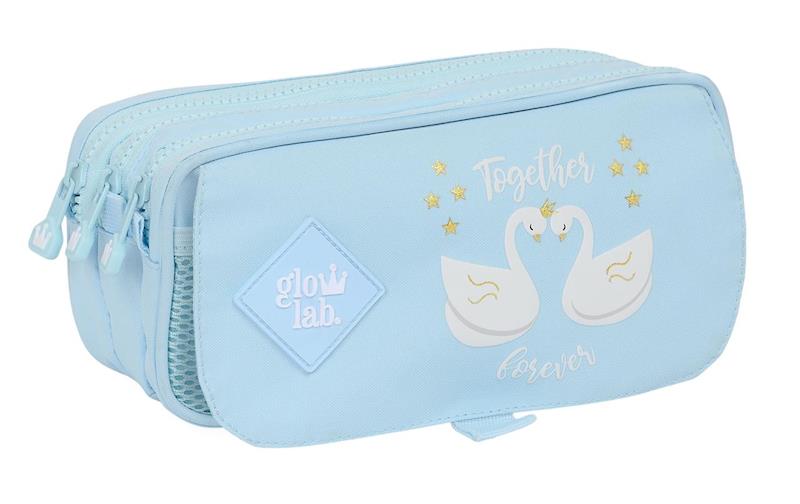Trousse scolaire Safta Glowlab 3 compartiments bleu blanc jaune