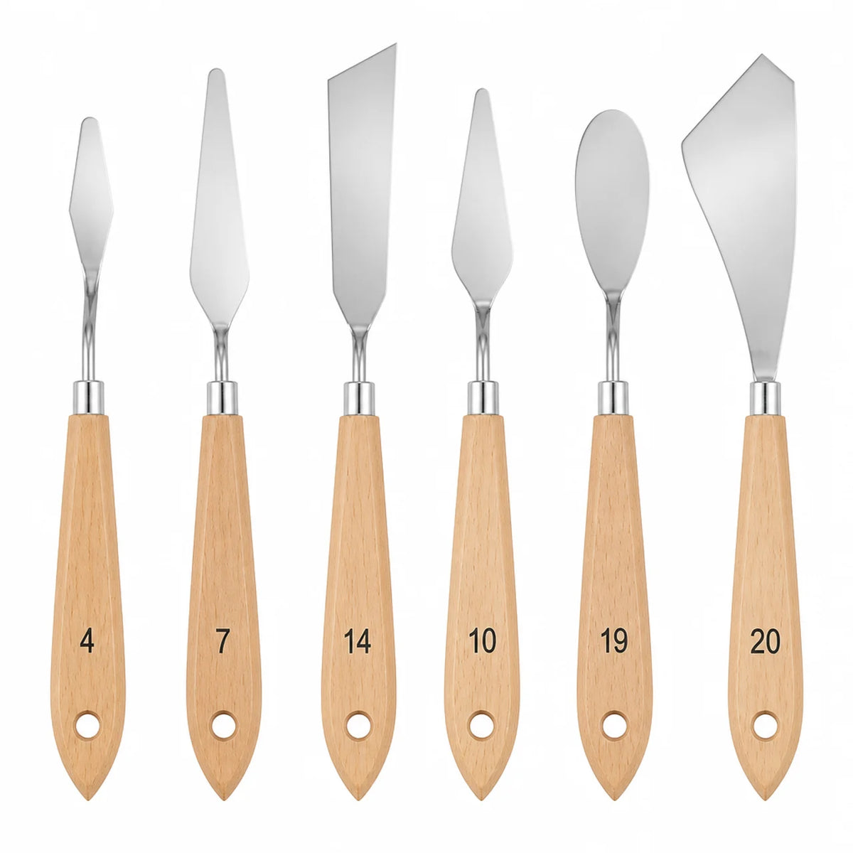 Set de 6 outils de sculpture manches bois et lames inox formes variées