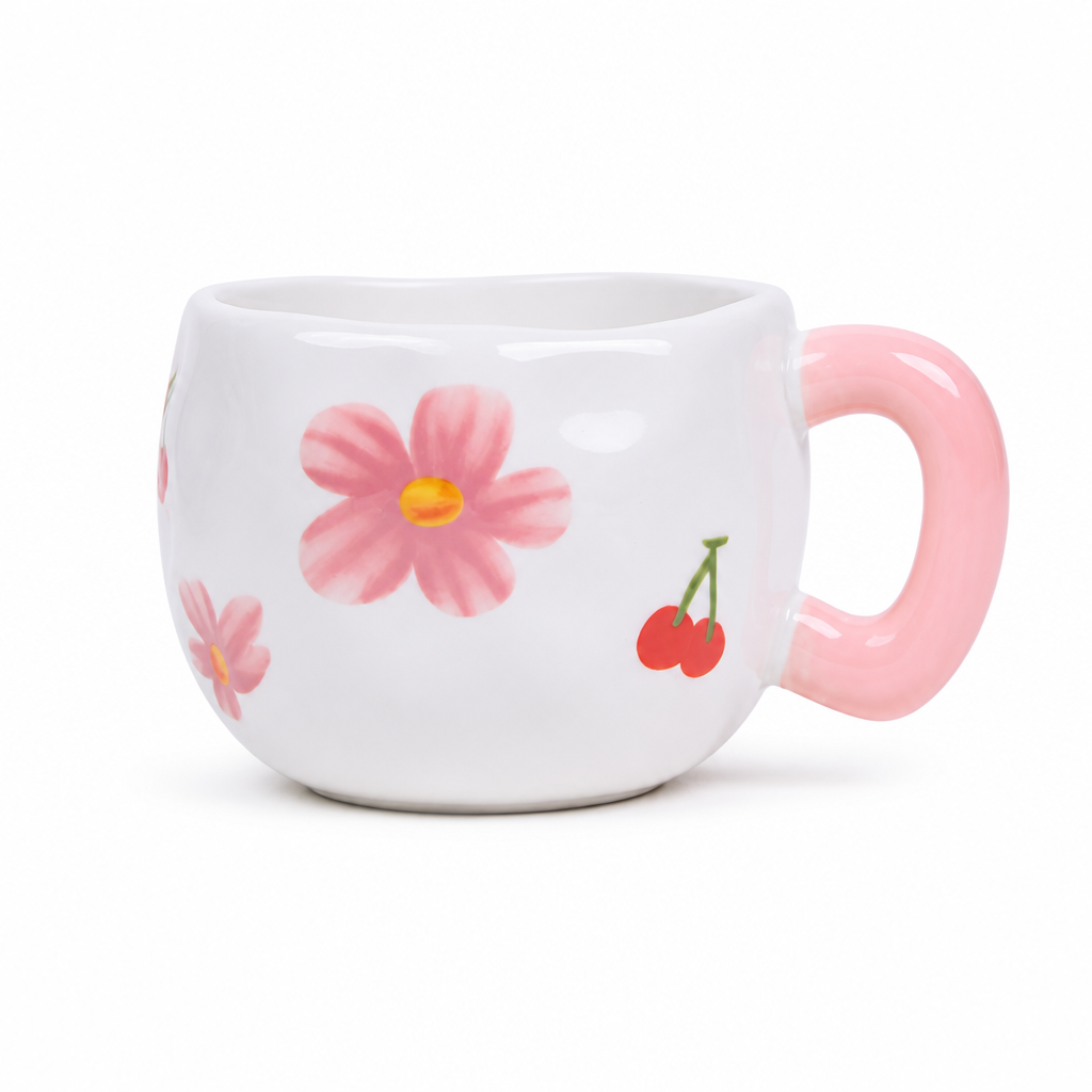 Mug en Céramique — Motif Floral Cerise