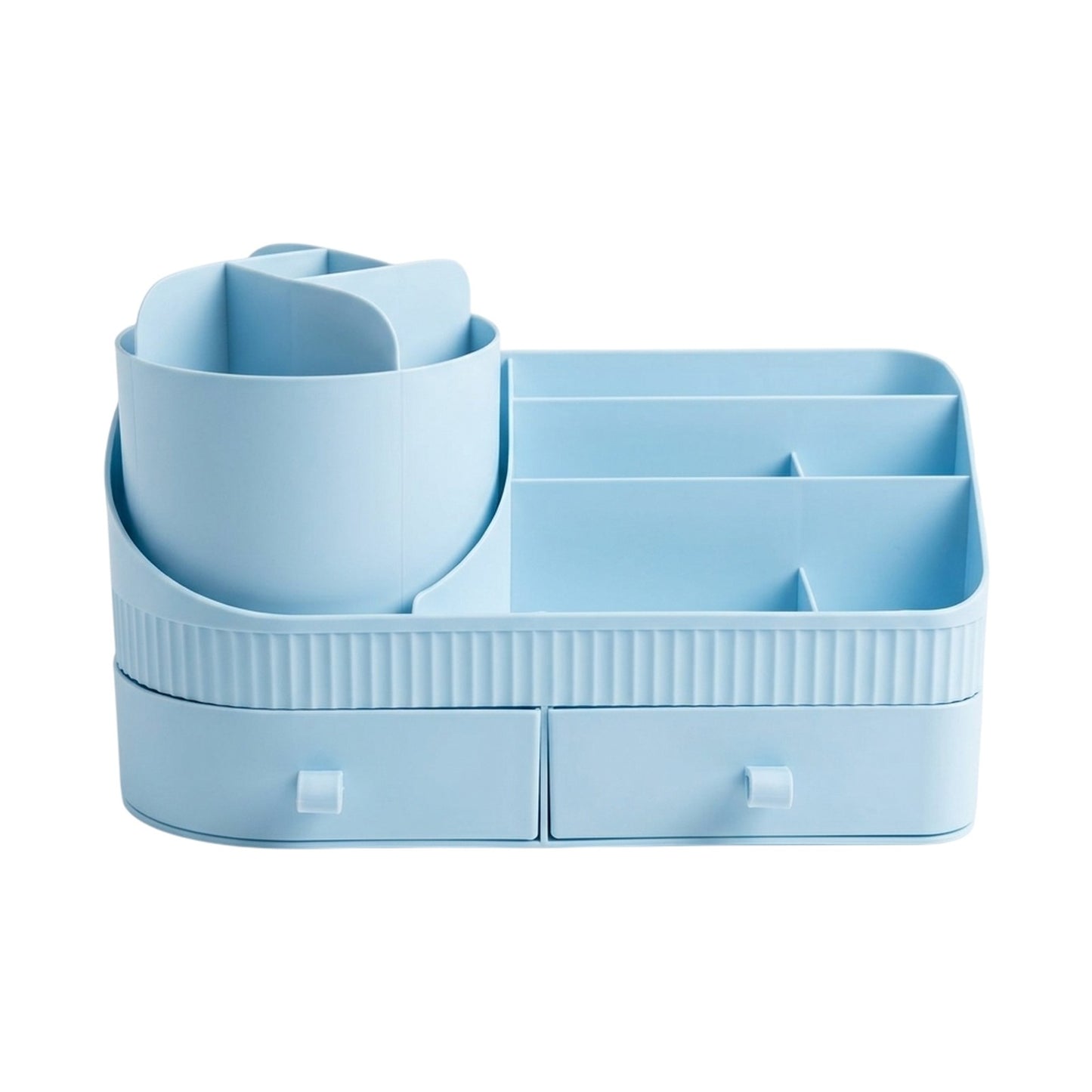 Organiseur de Bureau avec Pot Rotatif, Compartiments et Tiroirs — Beige / Bleu - Librairie Oxford City