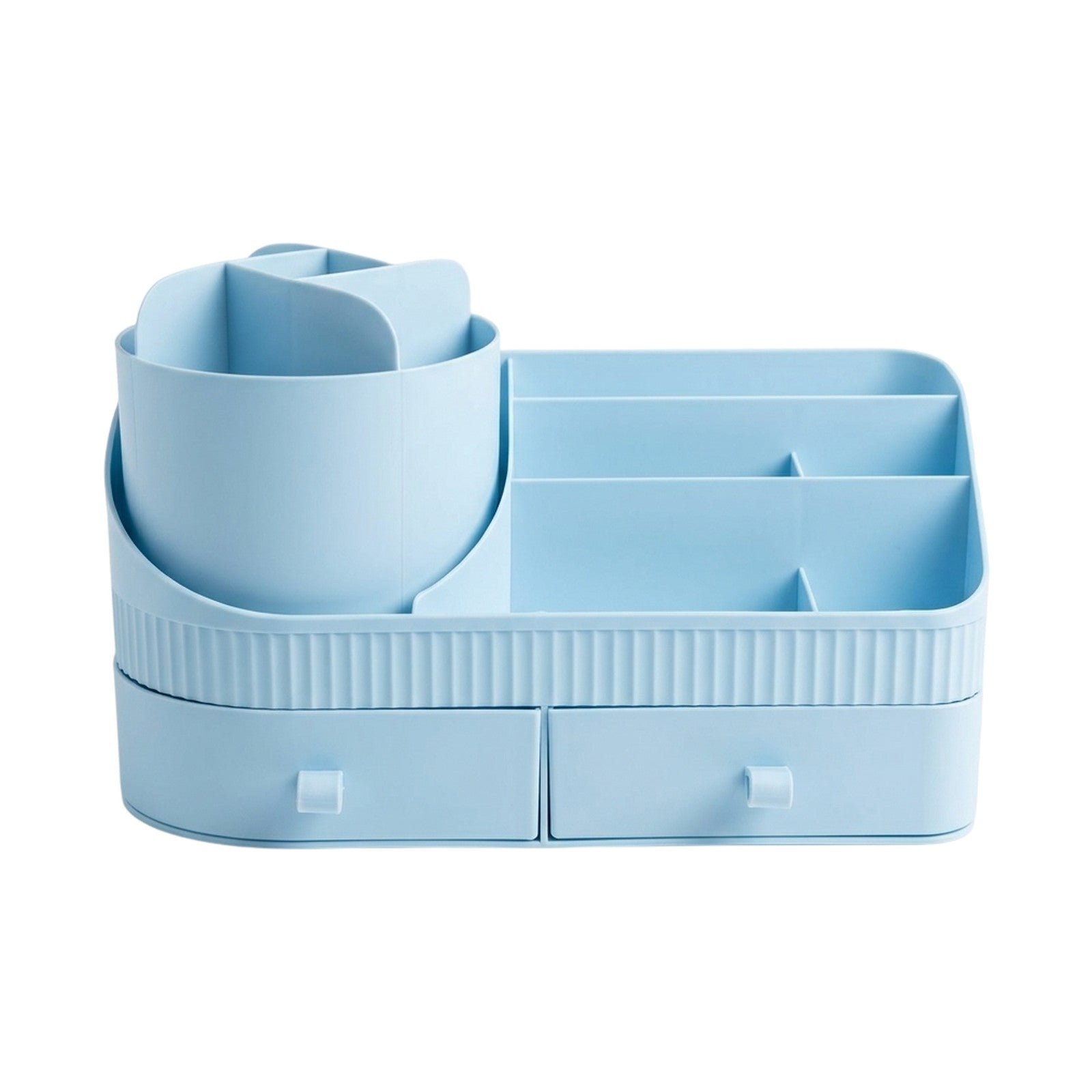 Organiseur de Bureau avec Pot Rotatif, Compartiments et Tiroirs — Beige / Bleu - Librairie Oxford City