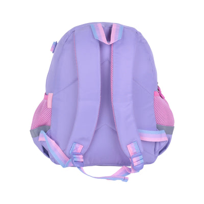 Cartable licorne violet rose et bleu avec poche frontale et poches latérales