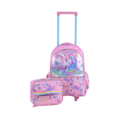 Sac à dos trolley licorne rose bleu violet avec poignée télescopique Vest
