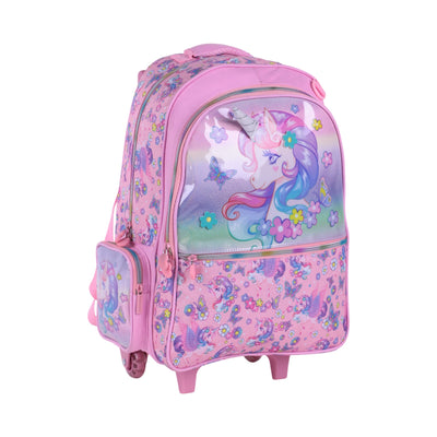 Sac à dos trolley licorne rose bleu violet avec poignée télescopique Vest