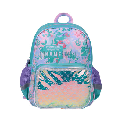Sac à dos enfant Vest motif sirène turquoise rose et violet avec poche avant transparente