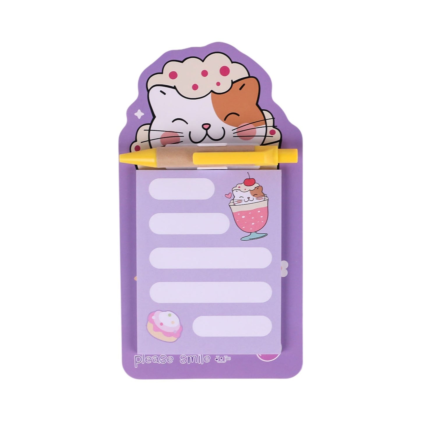 Bloc - notes Magnétique Chat Kawaii avec Stylo — Please Smile - Librairie Oxford City