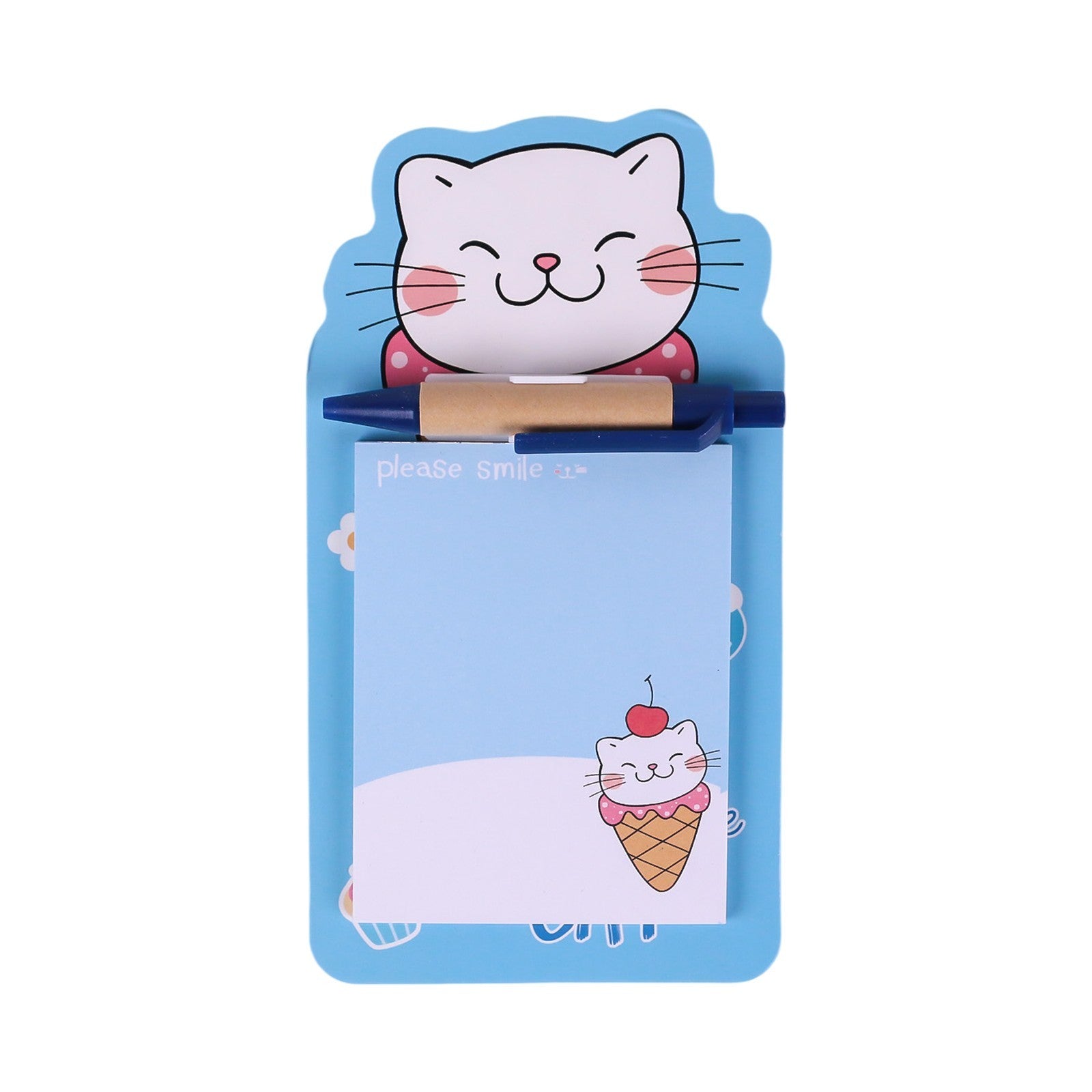 Bloc - notes Magnétique Chat Kawaii avec Stylo — Please Smile - Librairie Oxford City