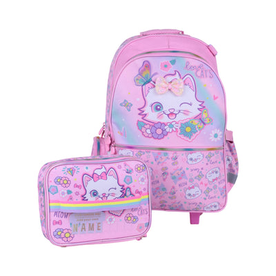 Cartable à roulettes Vest motif chat rose et violet pour fille