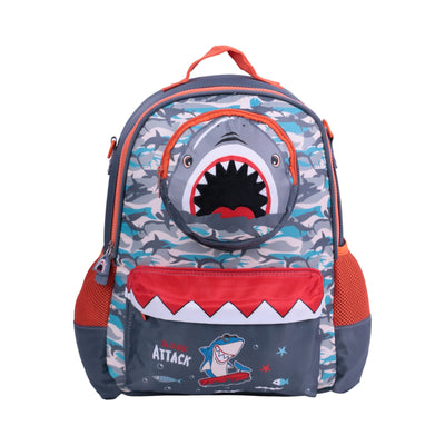 Cartable enfant Vest motif requin gris bleu rouge avec poche frontale
