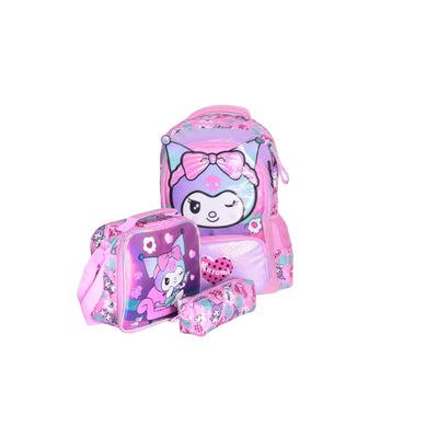 Ensemble 3 sacs scolaires Kuromi rose violet bleu en polyester