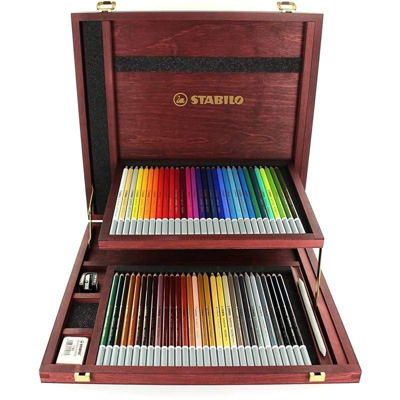 Coffret en bois 60 Crayons fusains pastel - CarbOthello - Coloris assortis - Stabilo - Librairie Oxford City