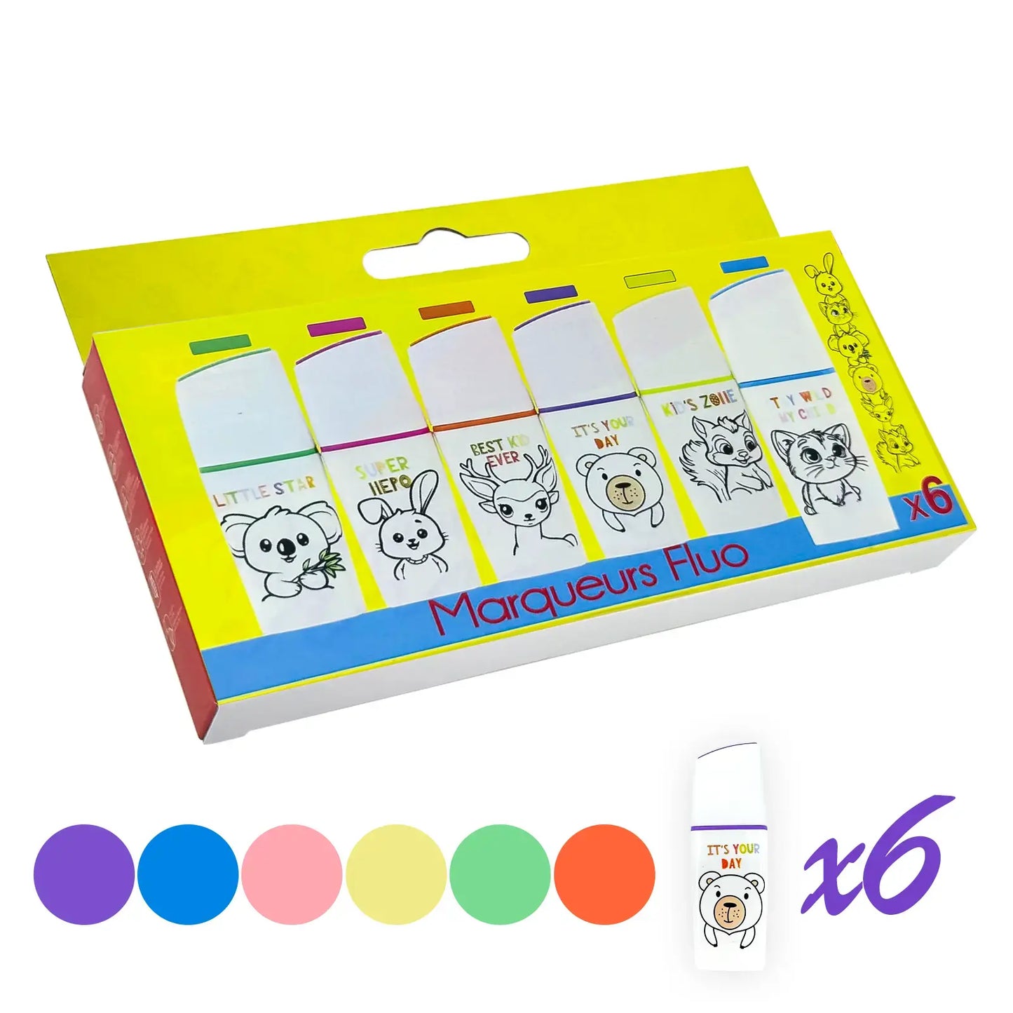 🦄 CoolSchool – Marqueurs Fluo Kids Edition (x6) - Librairie Oxford City