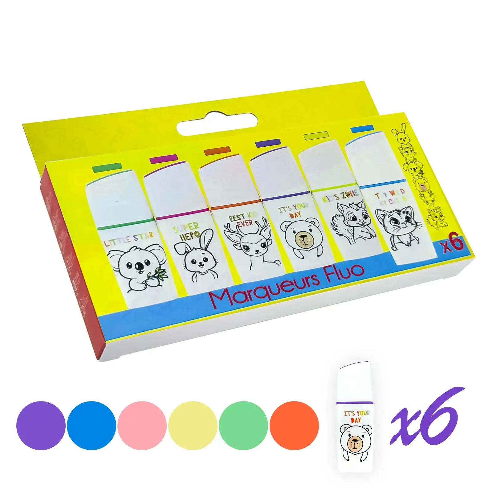 🦄 CoolSchool – Marqueurs Fluo Kids Edition (x6) - Librairie Oxford City