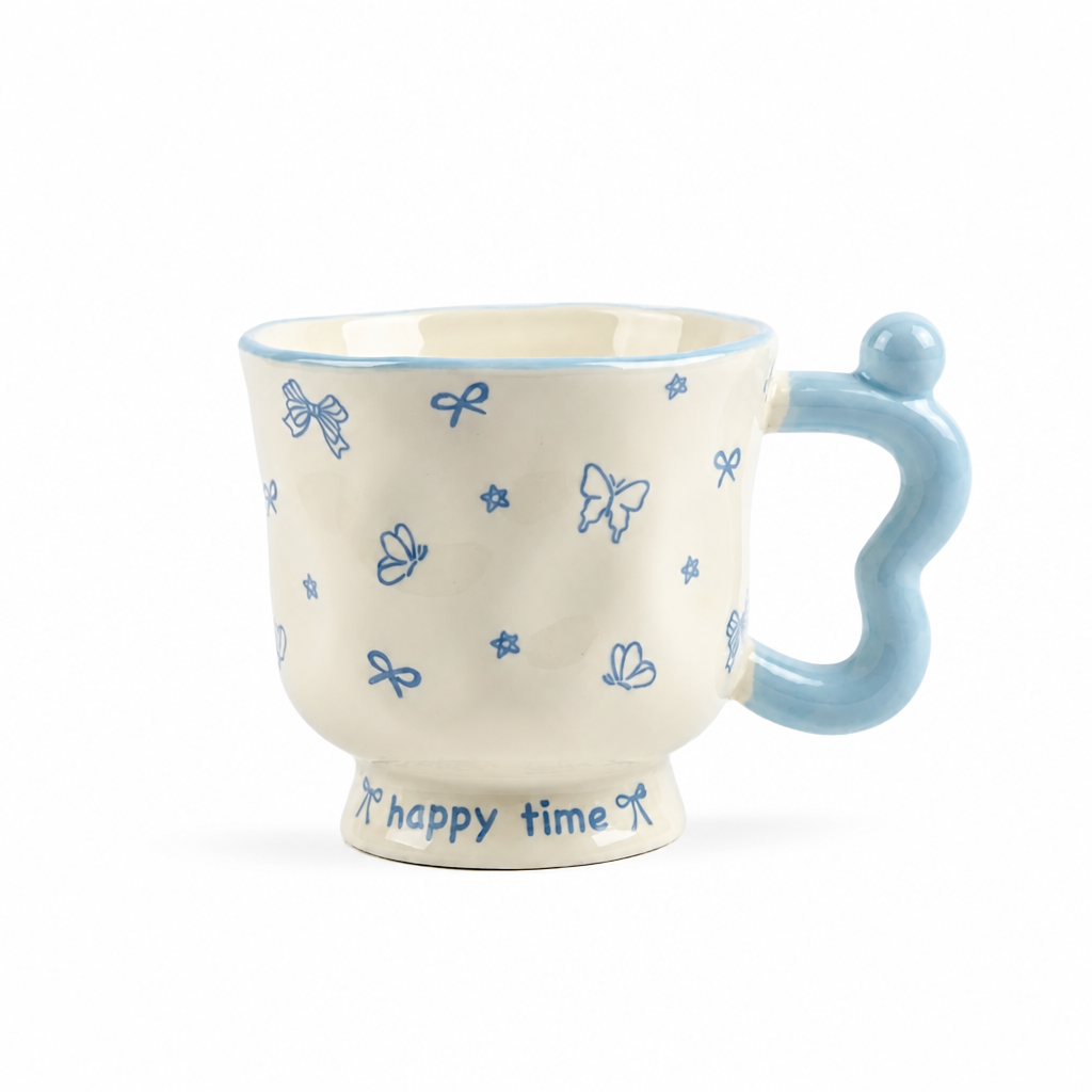 Mug en Céramique — Motif Papillon & Nœud Happy Time