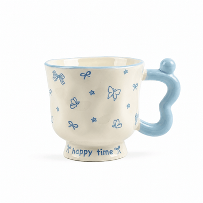 Mug en Céramique — Motif Papillon & Nœud Happy Time - Librairie Oxford City