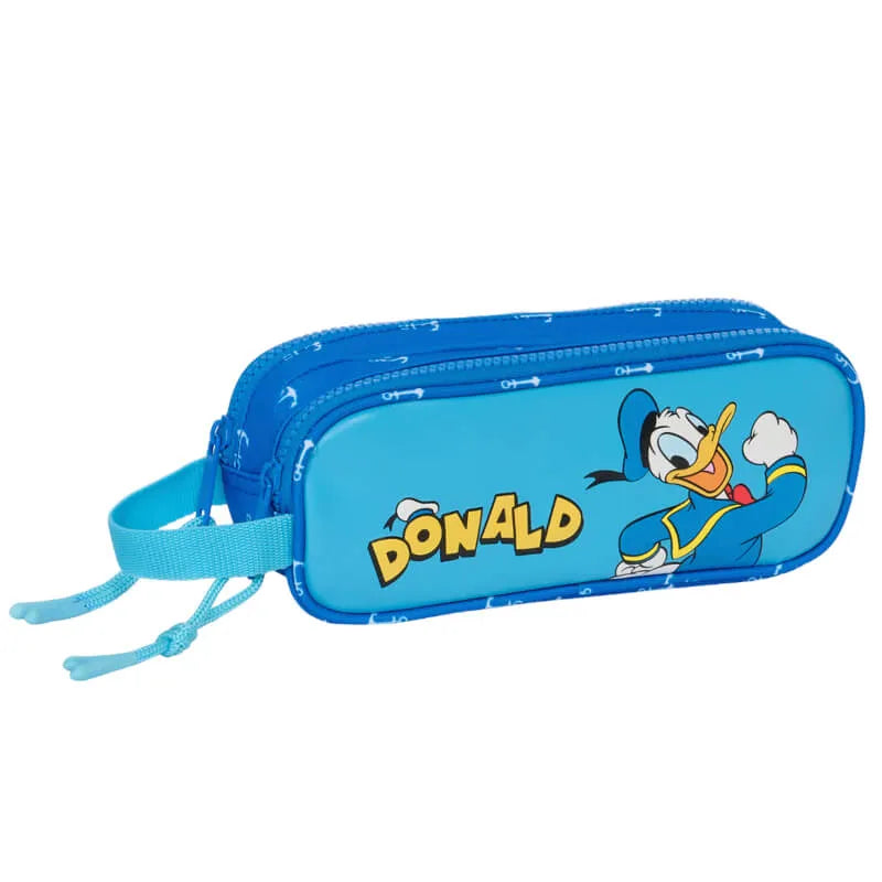 Trousse scolaire Donald Duck bleue et jaune avec 2 zips