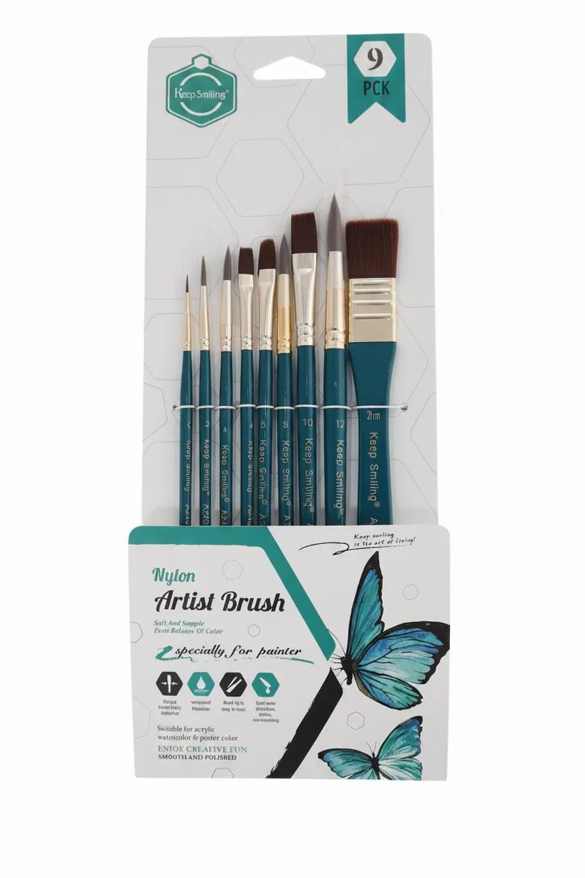 Keep Smiling — Set de 9 Pinceaux Nylon Poils Souples - Librairie Oxford City