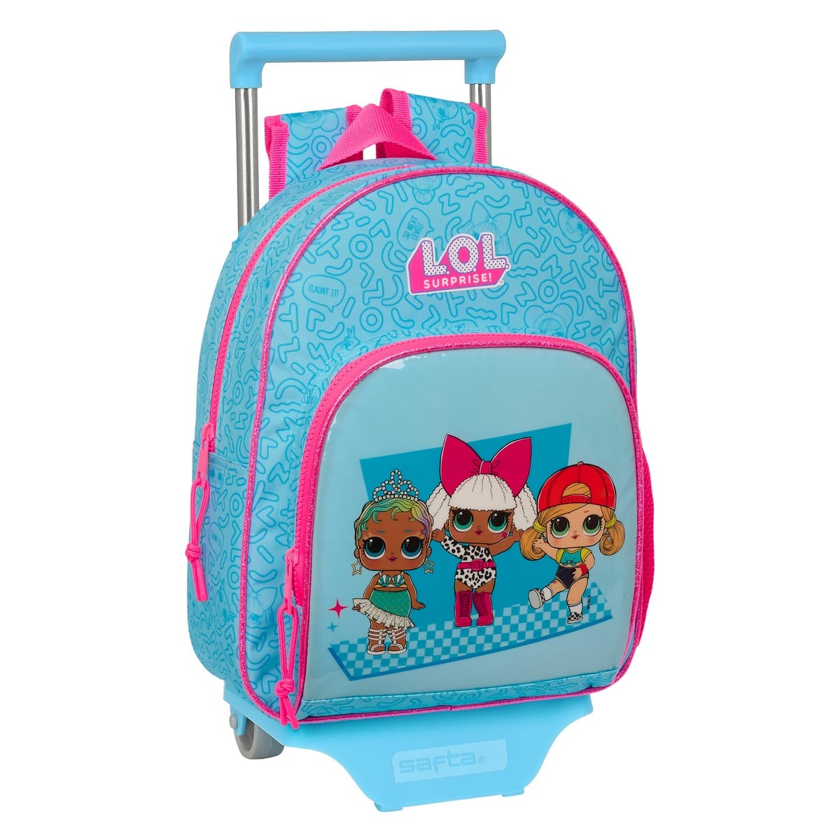 Cartable à roulettes LOL Surprise bleu et rose avec poignée télescopique