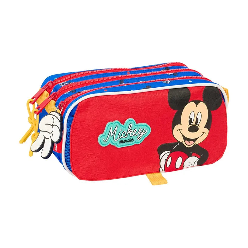 Trousse 3 compartiments Mickey Mouse rouge et bleu en polyester