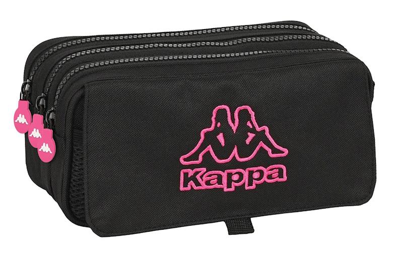 Trousse Kappa 3 compartiments noir et rose en polyester