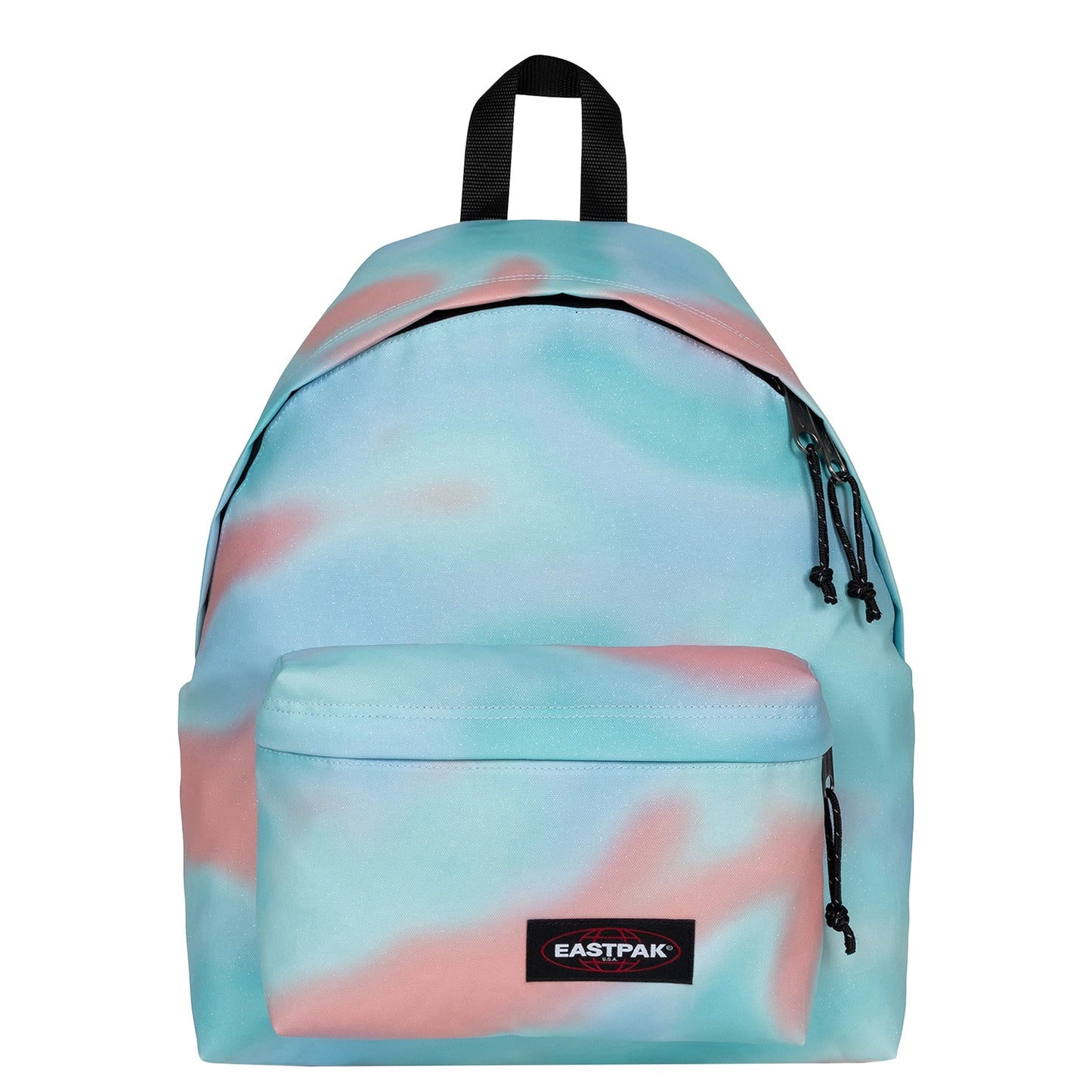 Sac à dos Eastpak B0W en bleu, rose et blanc avec poche frontale zippée